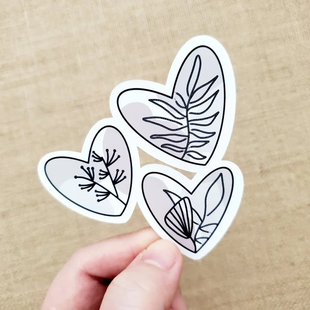 LB068 Neutral Palette Abstract Heart Line Art Plants Sticker Sheets [Price Firm] - Picture 6 of 12